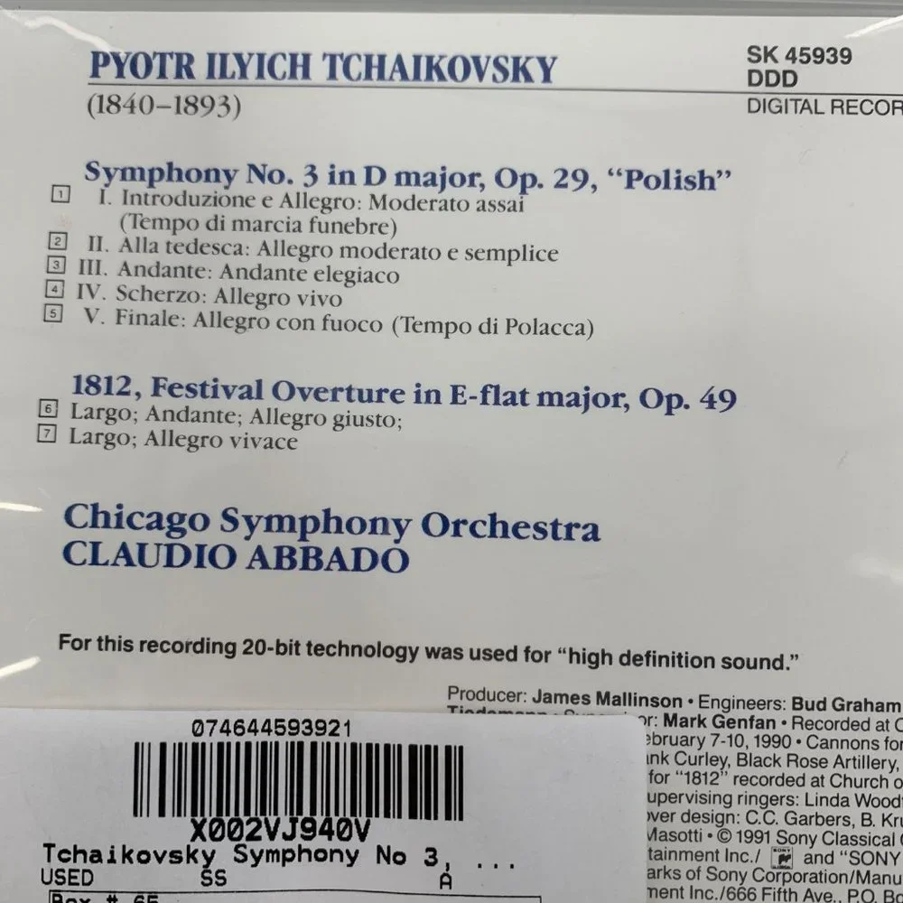 Claudio‎ Abbado Symphony Orchestra CD Sony Classical